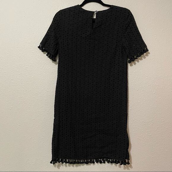 Lark & Ro Black Eyelet Fringe Trim Shift Dress Womens XS Pom Pom Whimsigoth - Picture 8 of 10